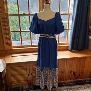 Elegant Anna Cate Blue and Brown Maxi Dress